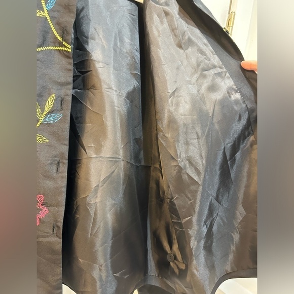 Women's 100% Silk Blazer Vintage Floral Embroidered W/ Sequins Fully Lined Sz 14 - Picture 6 of 9